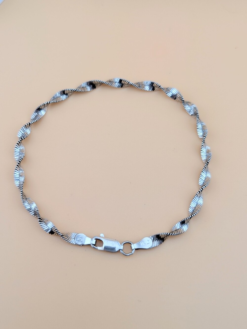 Vintage 925 Italy Sterling Silver Twisted Herringbone Bracelet